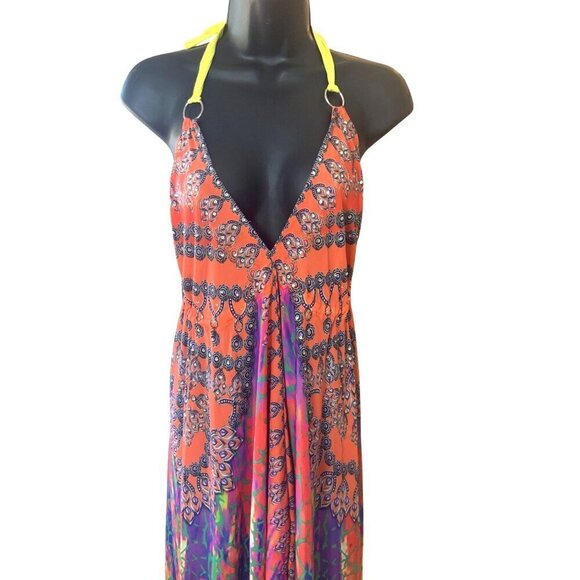 Celina womens Long high low dress one size  cut out back  multi vivid colo - Picture 3 of 9